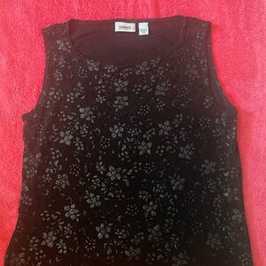 Chico's Black and Silver Floral Tank Top